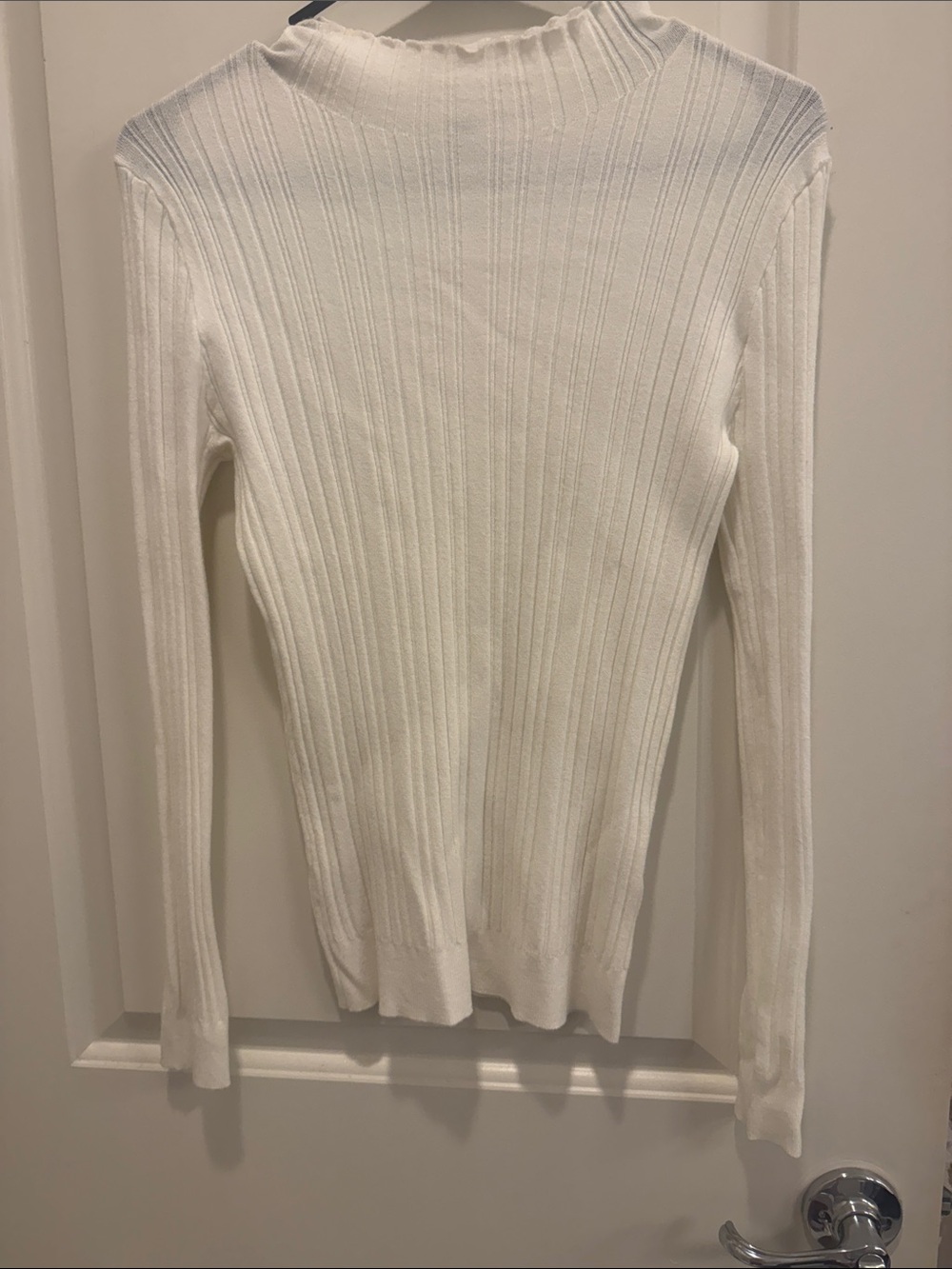 White Ribbed Knit Women's Sweater - Classic Long Sleeve
